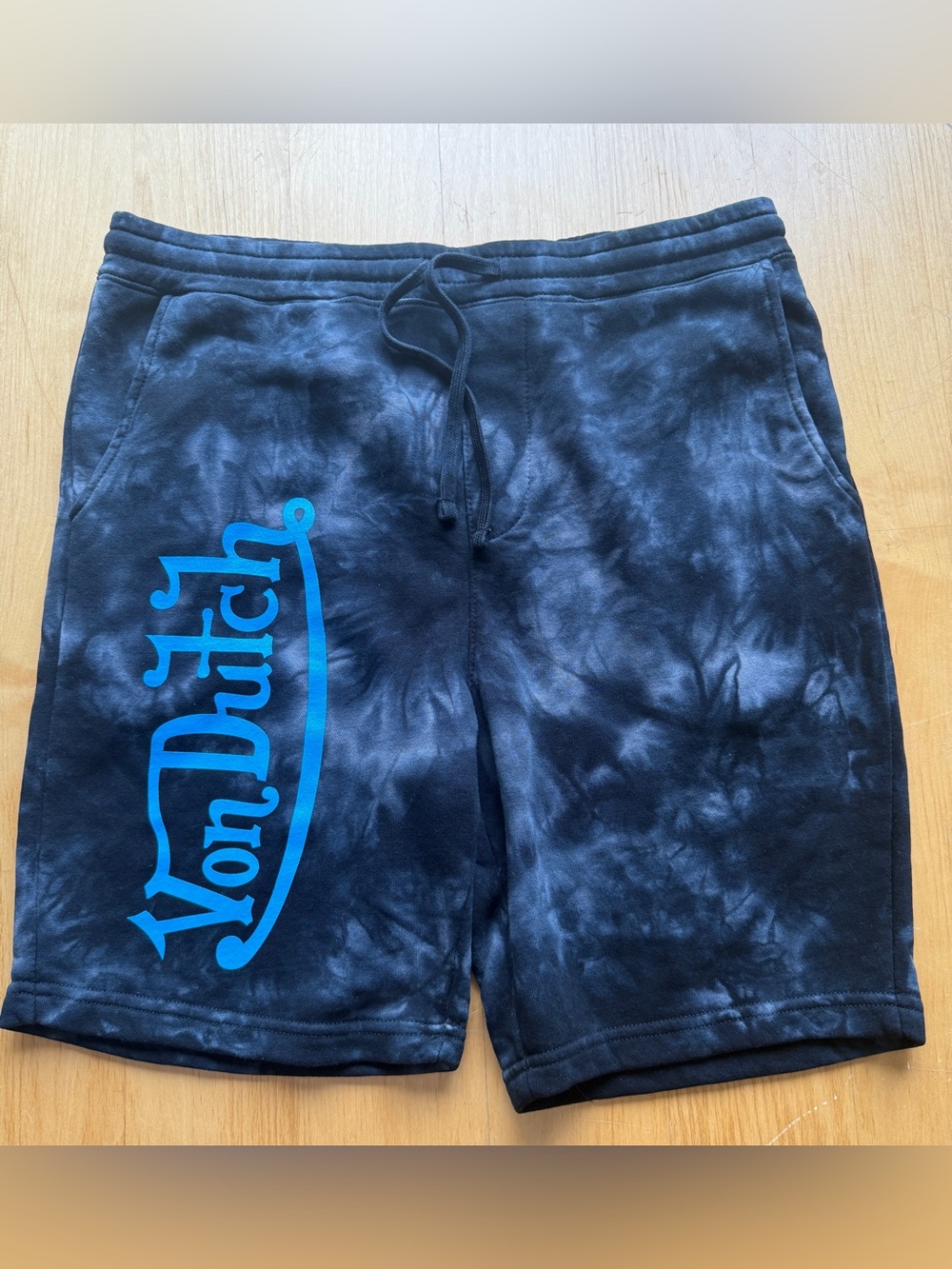 Von Dutch Black Blue Tie Dye Logo Sweat Shorts